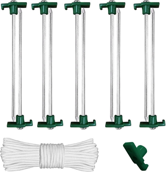 Tradesparker Camping Family Tent Pop Up Tent Mounting Stakes, Pack of 10 with 10m Rope and a Green Stopper, Green